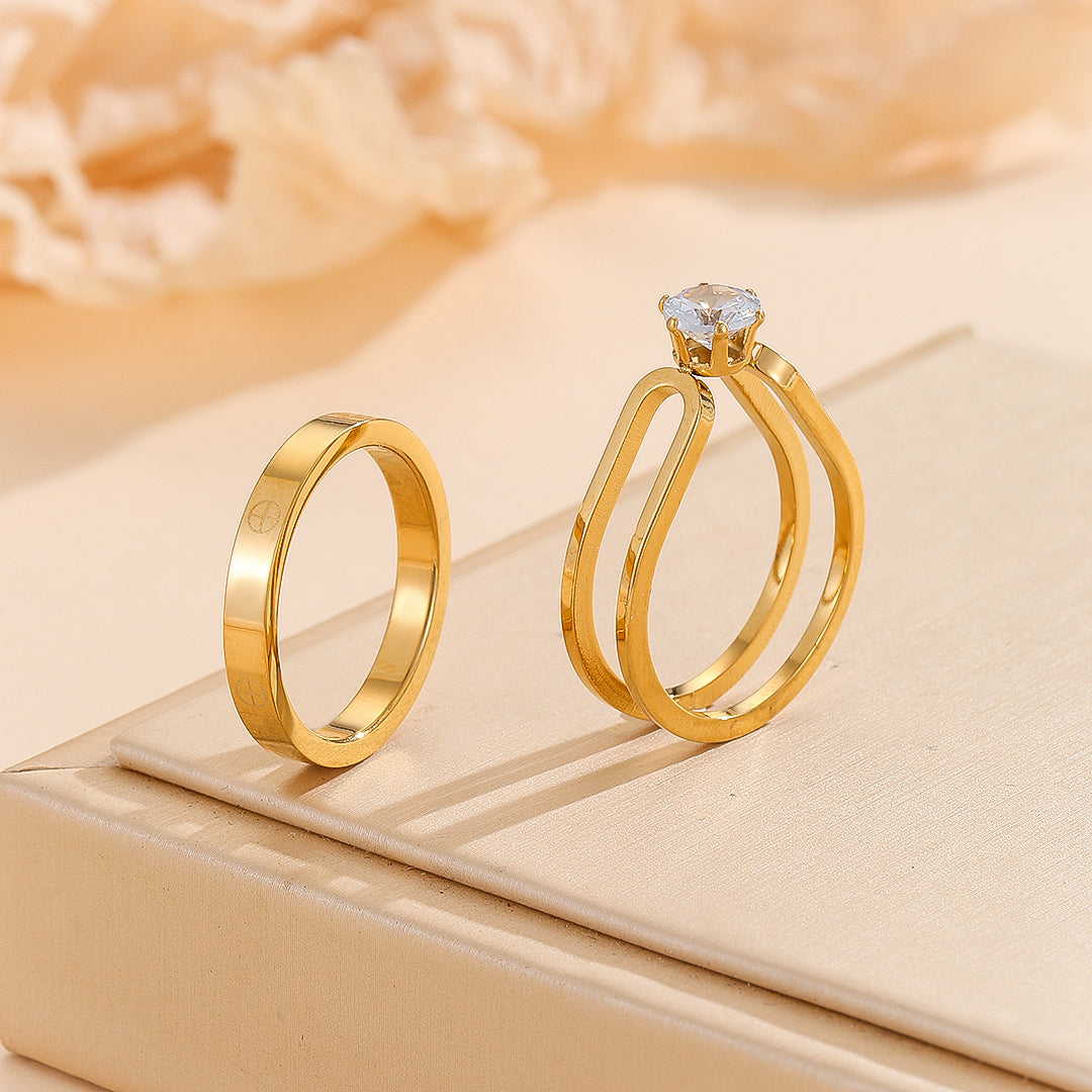 CurrentDealz™ Elegant Golden Dou Halo Ring