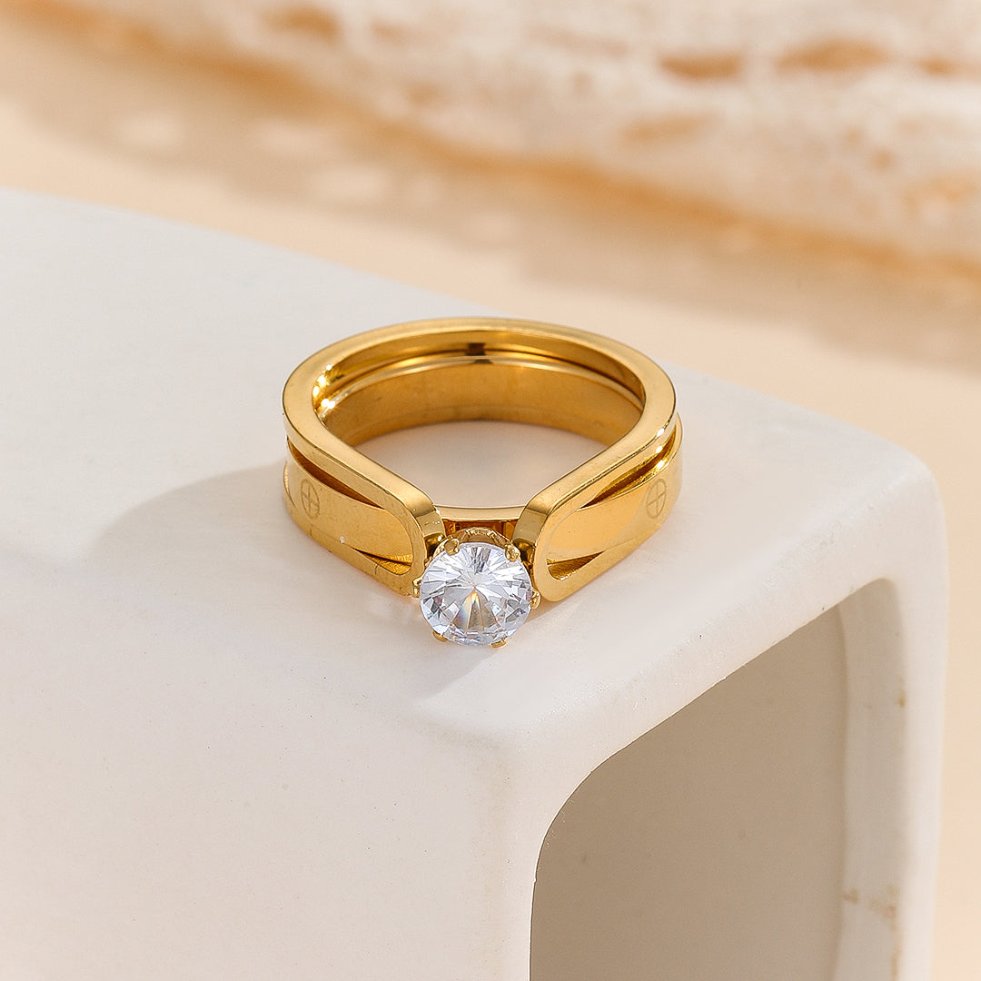 CurrentDealz™ Elegant Golden Dou Halo Ring