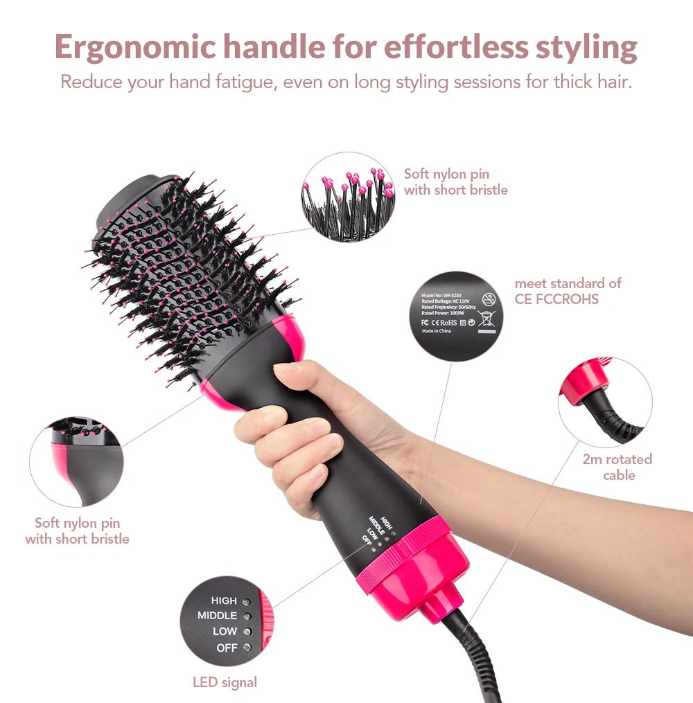 CurrentDealz™ Hot Air Brush Multi-Function HairDryer Straightener Curler CombOne Step Professional Salon Hai..