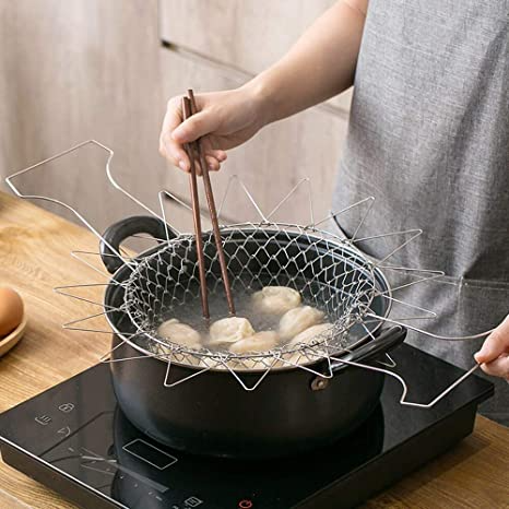 CurrentDealz™ Multipurpose Foldable Stainless Steel Fry Basket