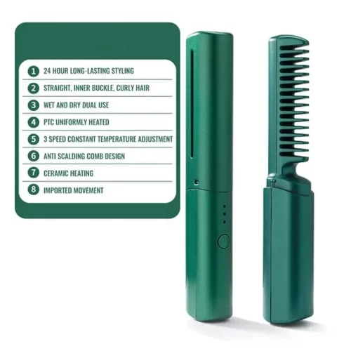 CurrentDealz™ Travel Comb Cordless Rechargeable Hair Straightener