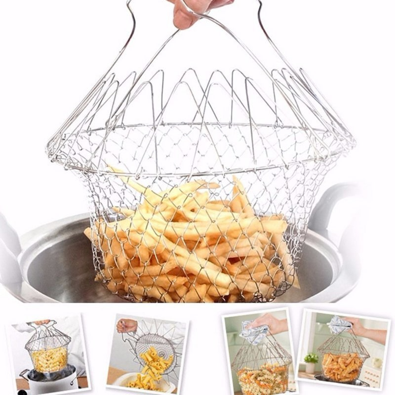 CurrentDealz™ Multipurpose Foldable Stainless Steel Fry Basket